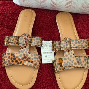 J. Crew Brown and Black Animal Print Sandals NWT